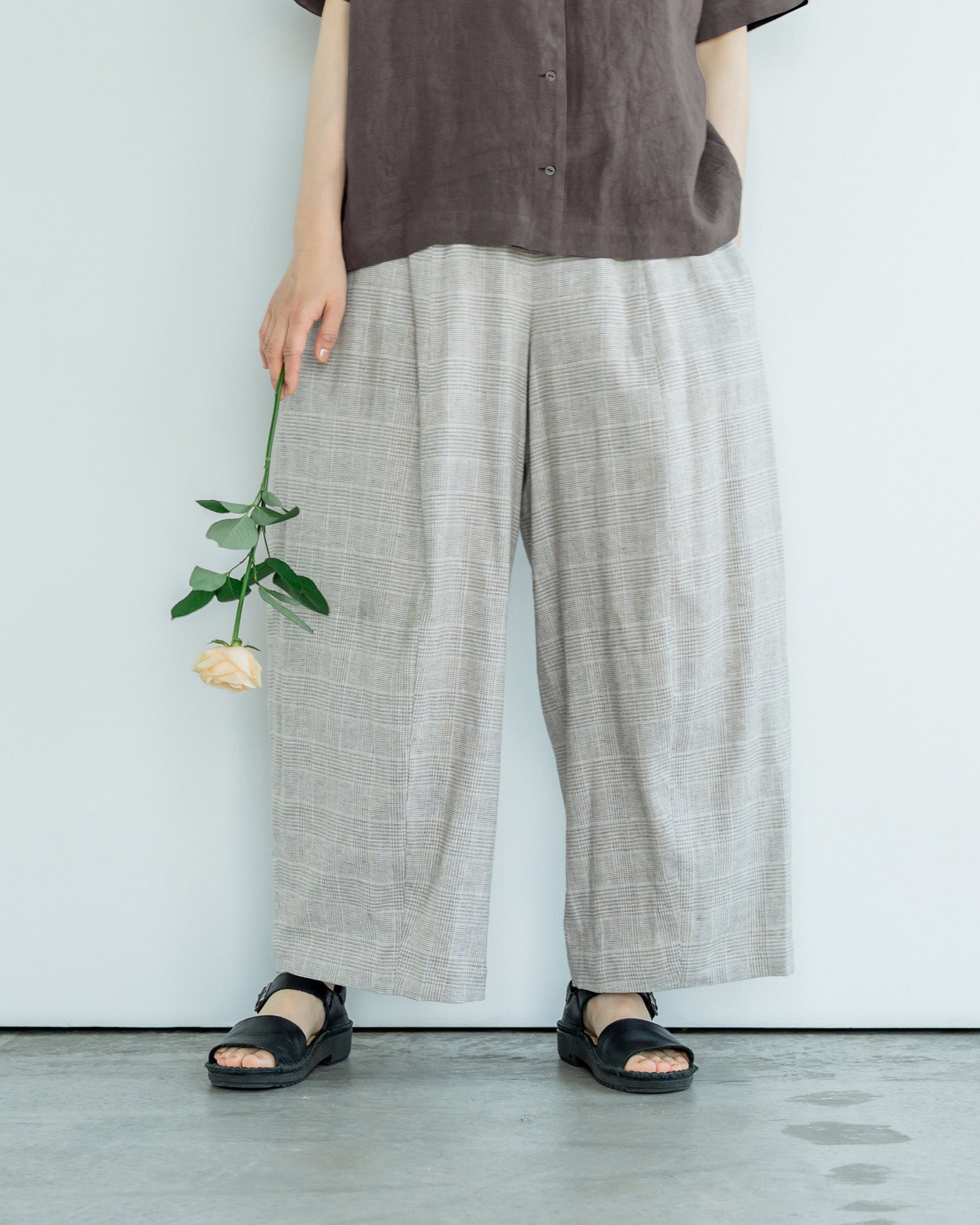 H+ HANNOH WESSEL リネン グレンチェックパンツ 36 H+ HANNOH WESSEL リネン グレンチェックパンツ 36 H+ HANNOH WESSEL