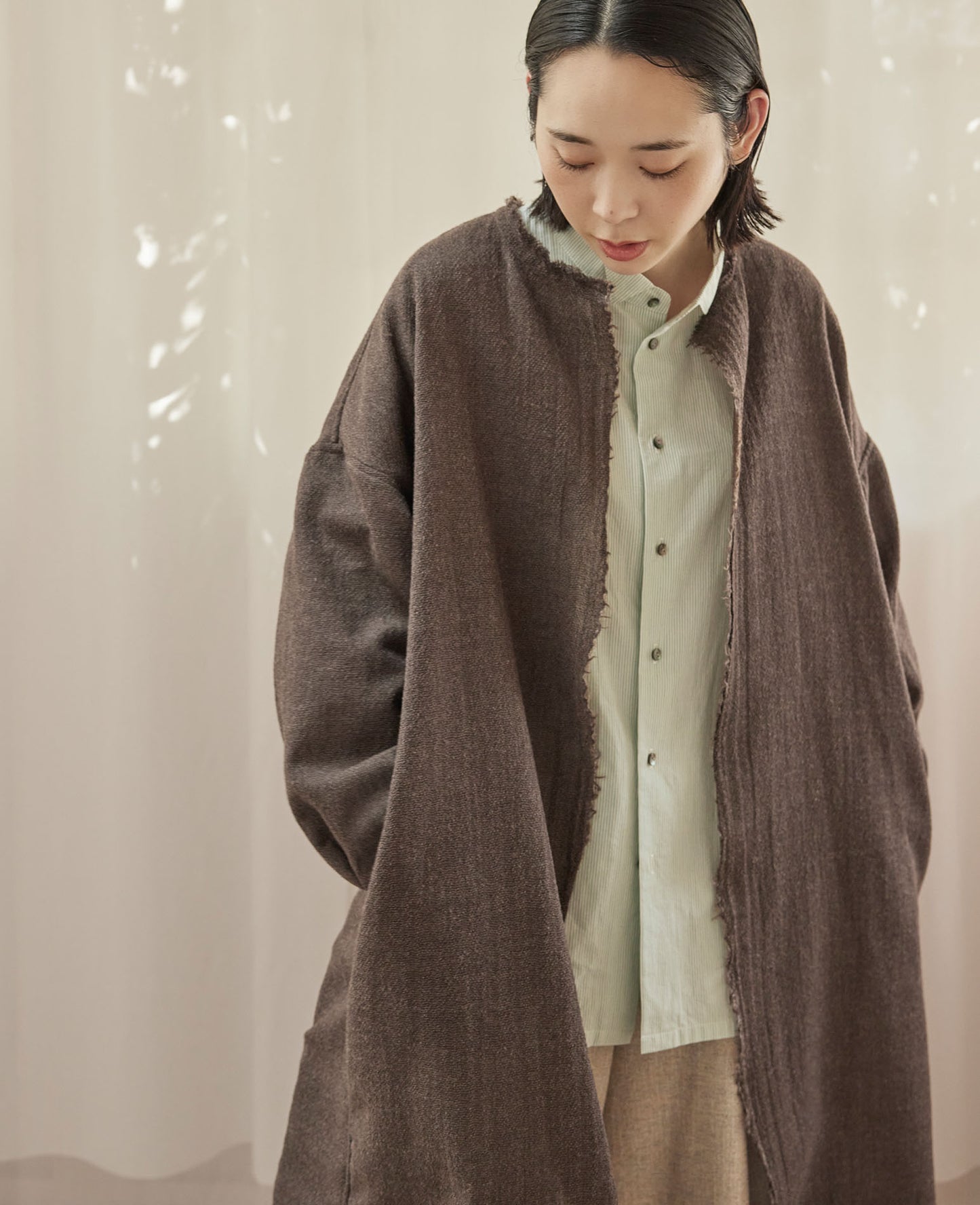 フリンジローブ / ウールガーゼ/ モカブラウン