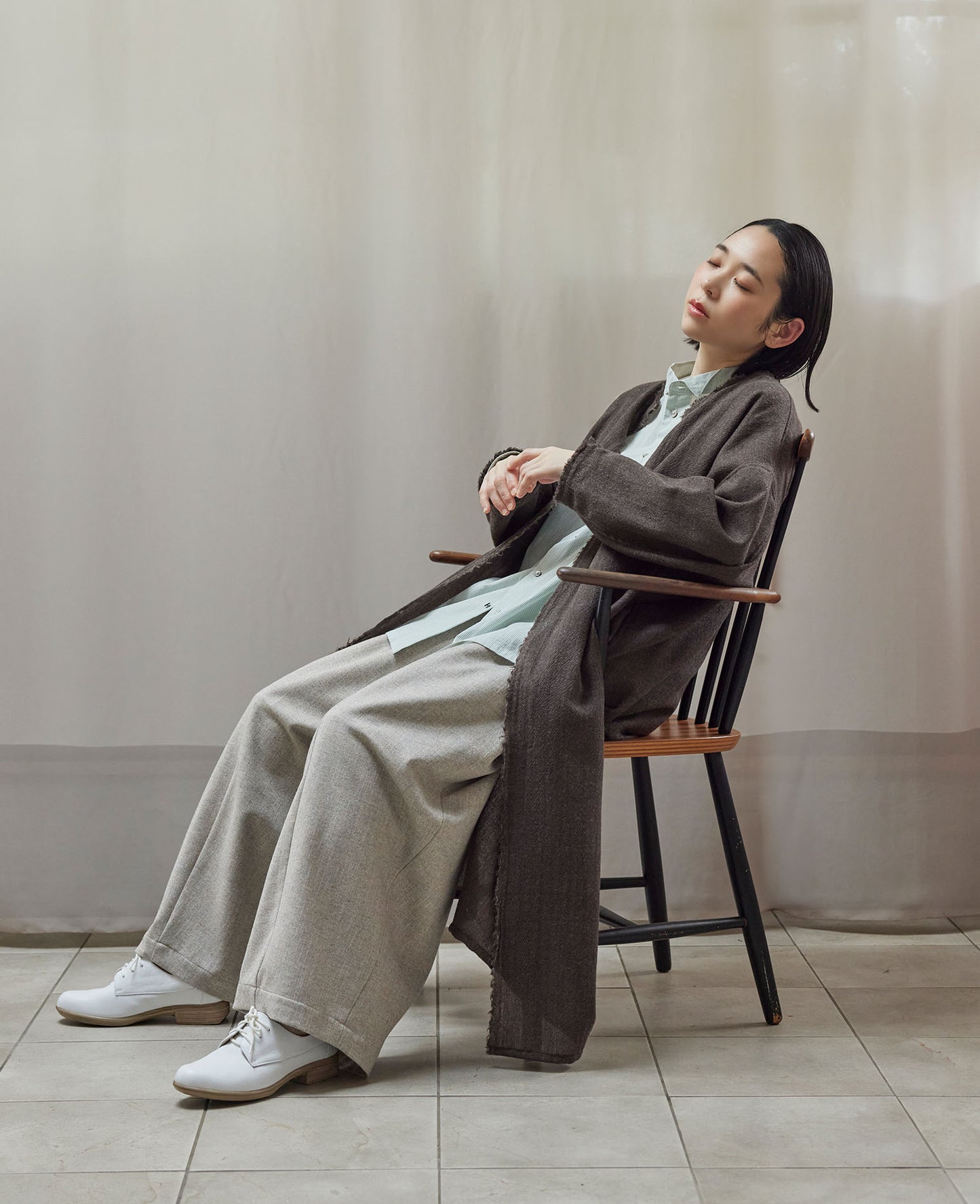 フリンジローブ / ウールガーゼ/ モカブラウン