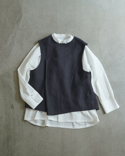 [Available from 12:00 PM on Saturday, September 13th] Tuck Vest / Heavy Linen Twill / Black