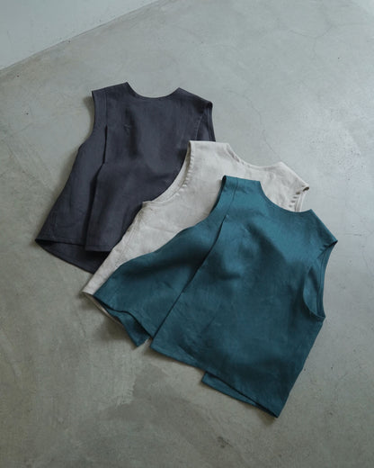 [Available from 12:00 PM on Saturday, September 13th] Tucked Vest / Heavy Linen Twill / Green