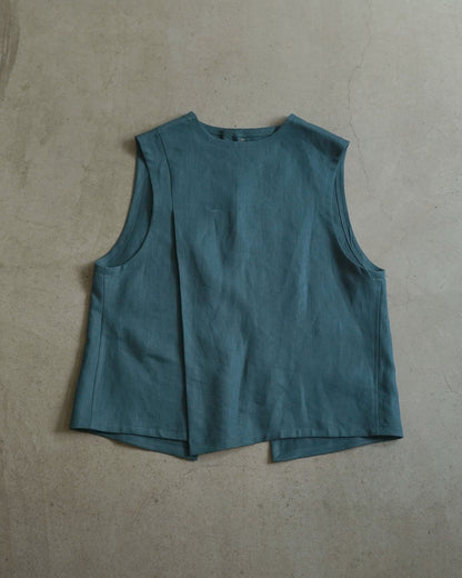 [Available from 12:00 PM on Saturday, September 13th] Tucked Vest / Heavy Linen Twill / Green