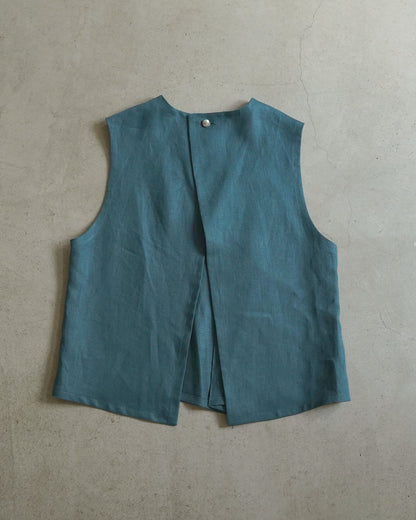 [Available from 12:00 PM on Saturday, September 13th] Tucked Vest / Heavy Linen Twill / Green