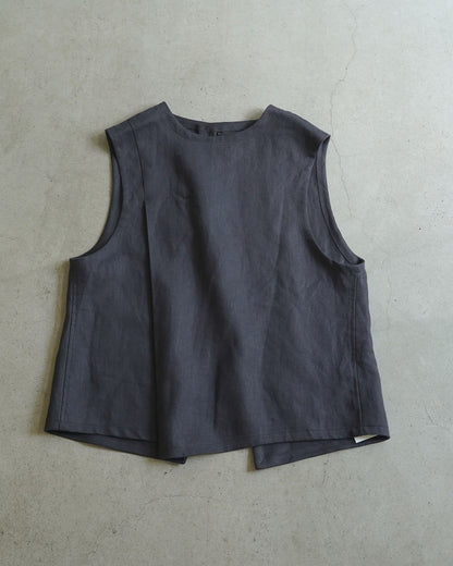 [Available from 12:00 PM on Saturday, September 13th] Tuck Vest / Heavy Linen Twill / Black