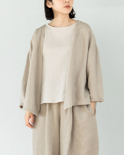 [Available from 12:00 PM on Saturday, September 13th] Short Robe / Heavy Linen Twill / Beige