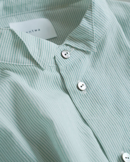 [Available from 12:00 PM on Saturday, September 13th] Overshirt / Cotton Stripe / Green