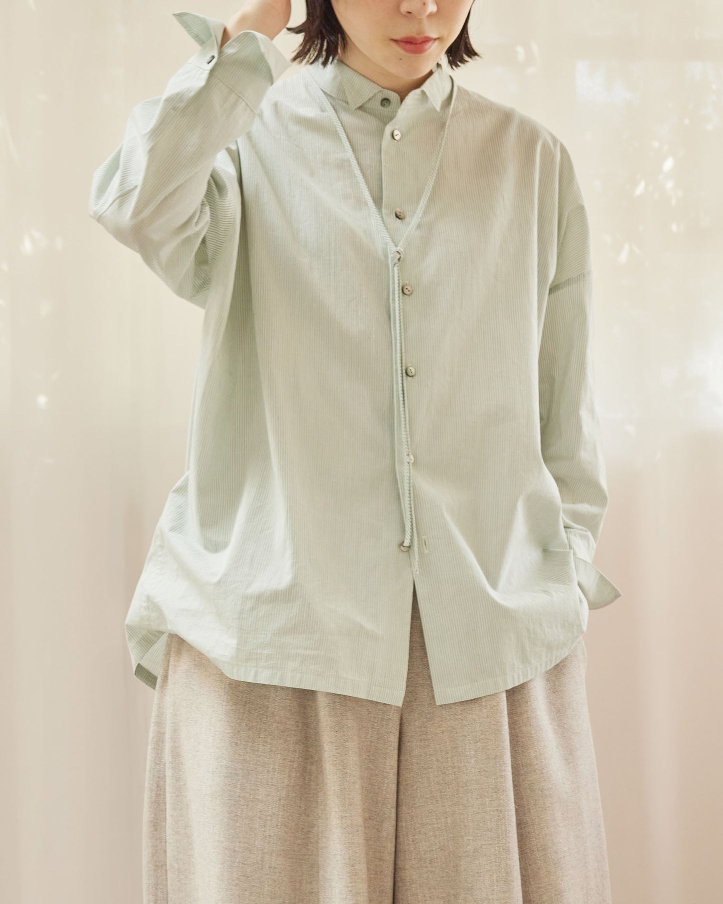 [Available from 12:00 PM on Saturday, September 13th] Overshirt / Cotton Stripe / Green