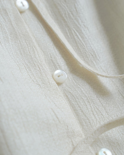 Boat neck gathered blouse / linen cotton dobby