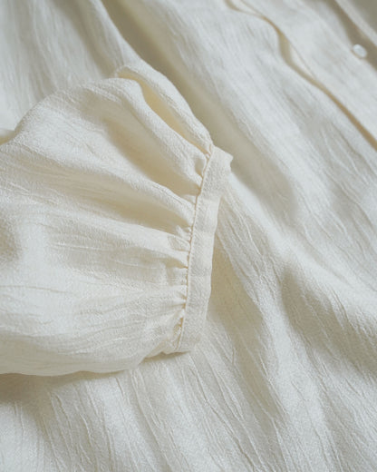 Boat neck gathered blouse / linen cotton dobby