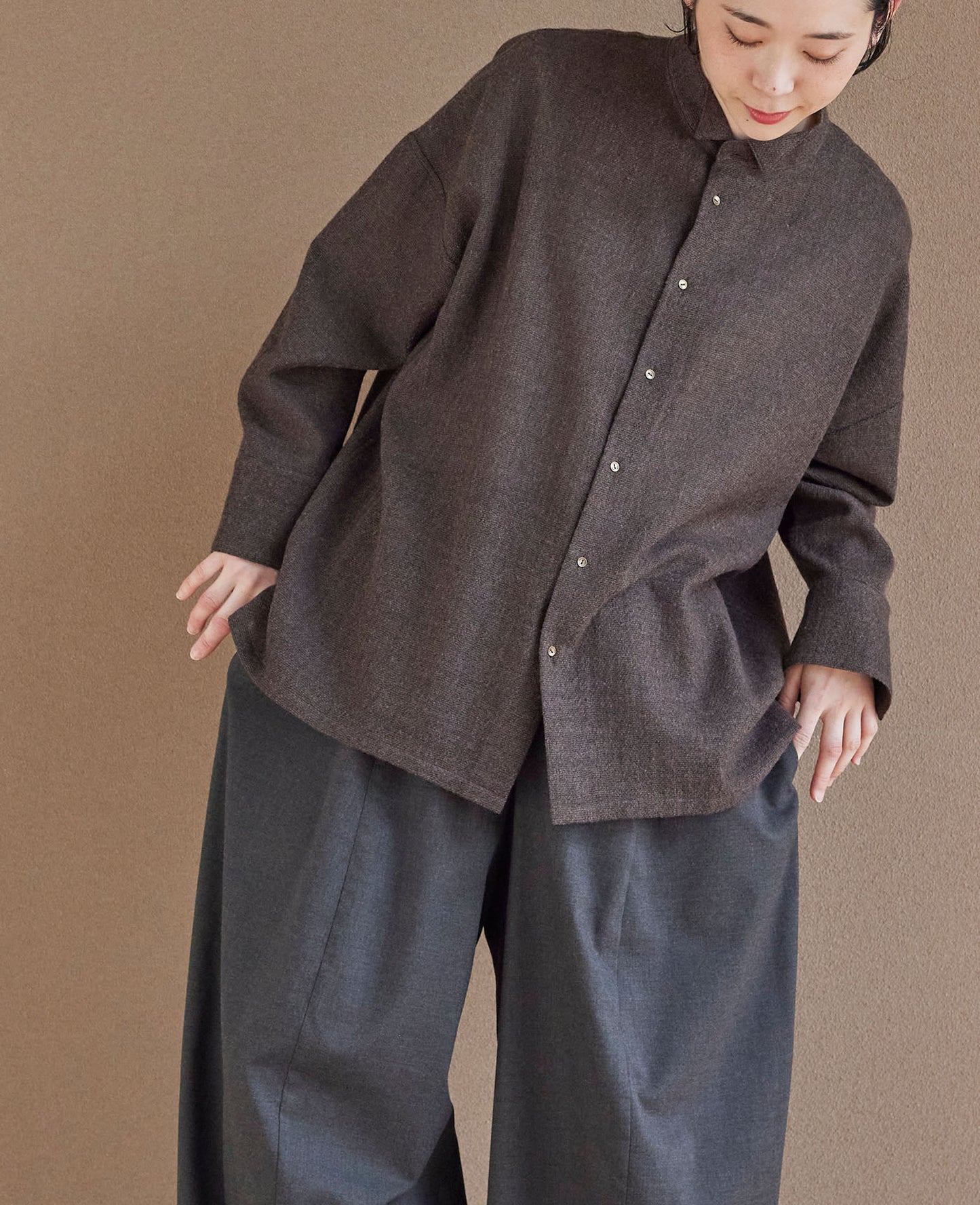 オーバーシャツ / ウールガーゼ / モカブラウン