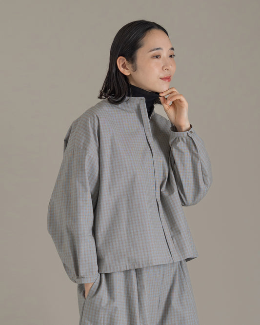 【12月6日(土)12時～発売】スタンドカラーシャツ / ブロックチェック / ライトブルー