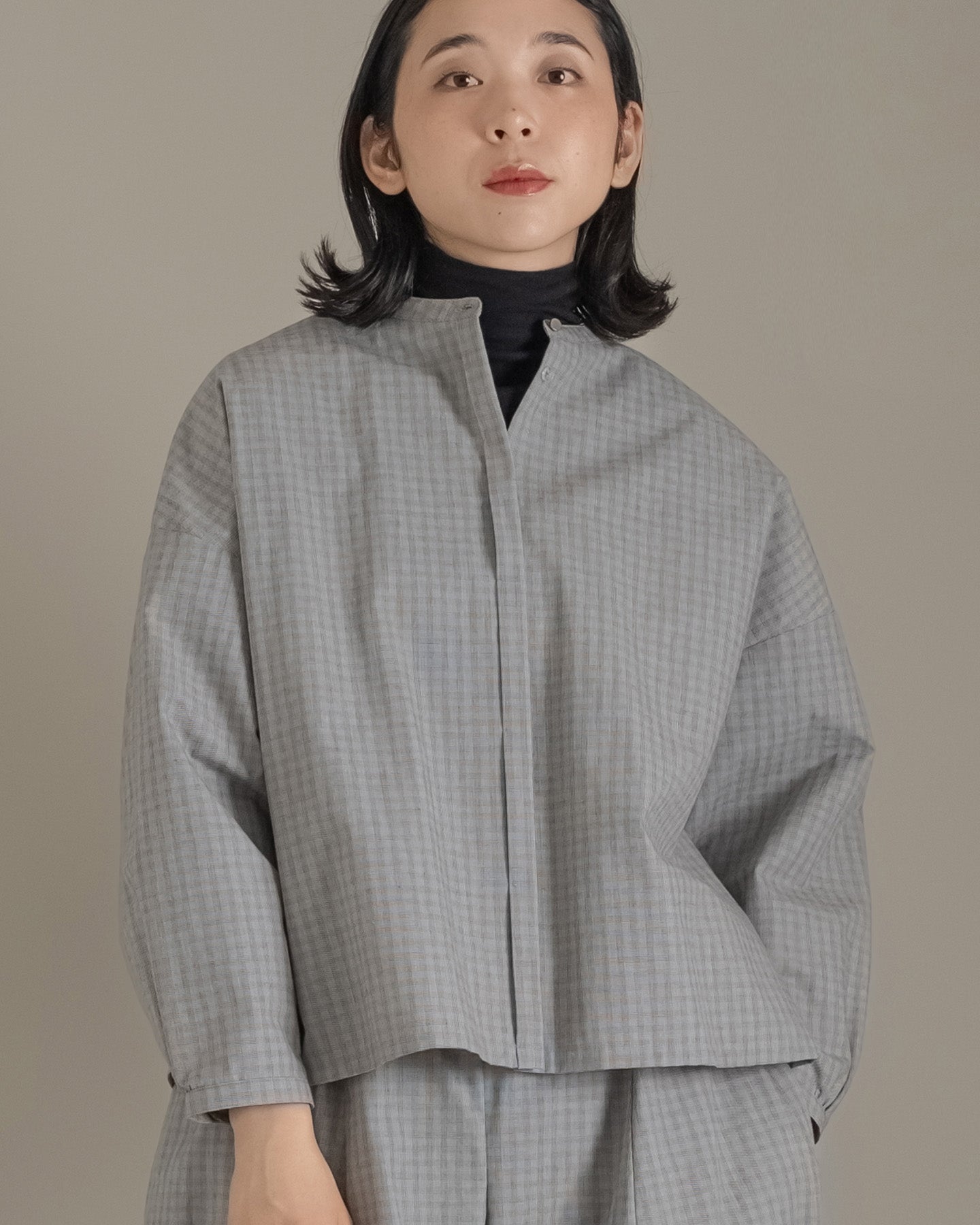 【12月6日(土)12時～発売】スタンドカラーシャツ / ブロックチェック / ライトブルー