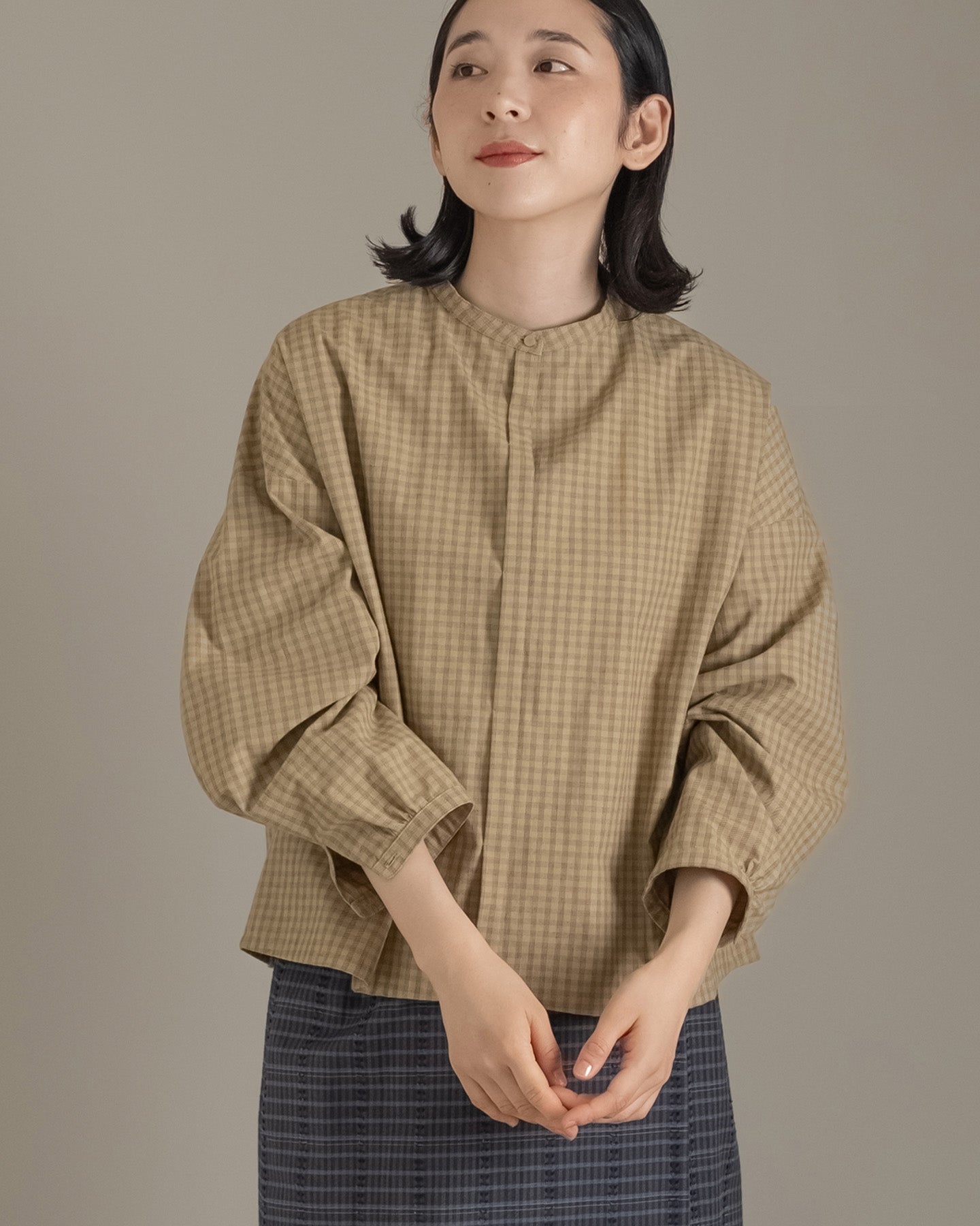 【12月6日(土)12時～発売】スタンドカラーシャツ / ブロックチェック / イエロー