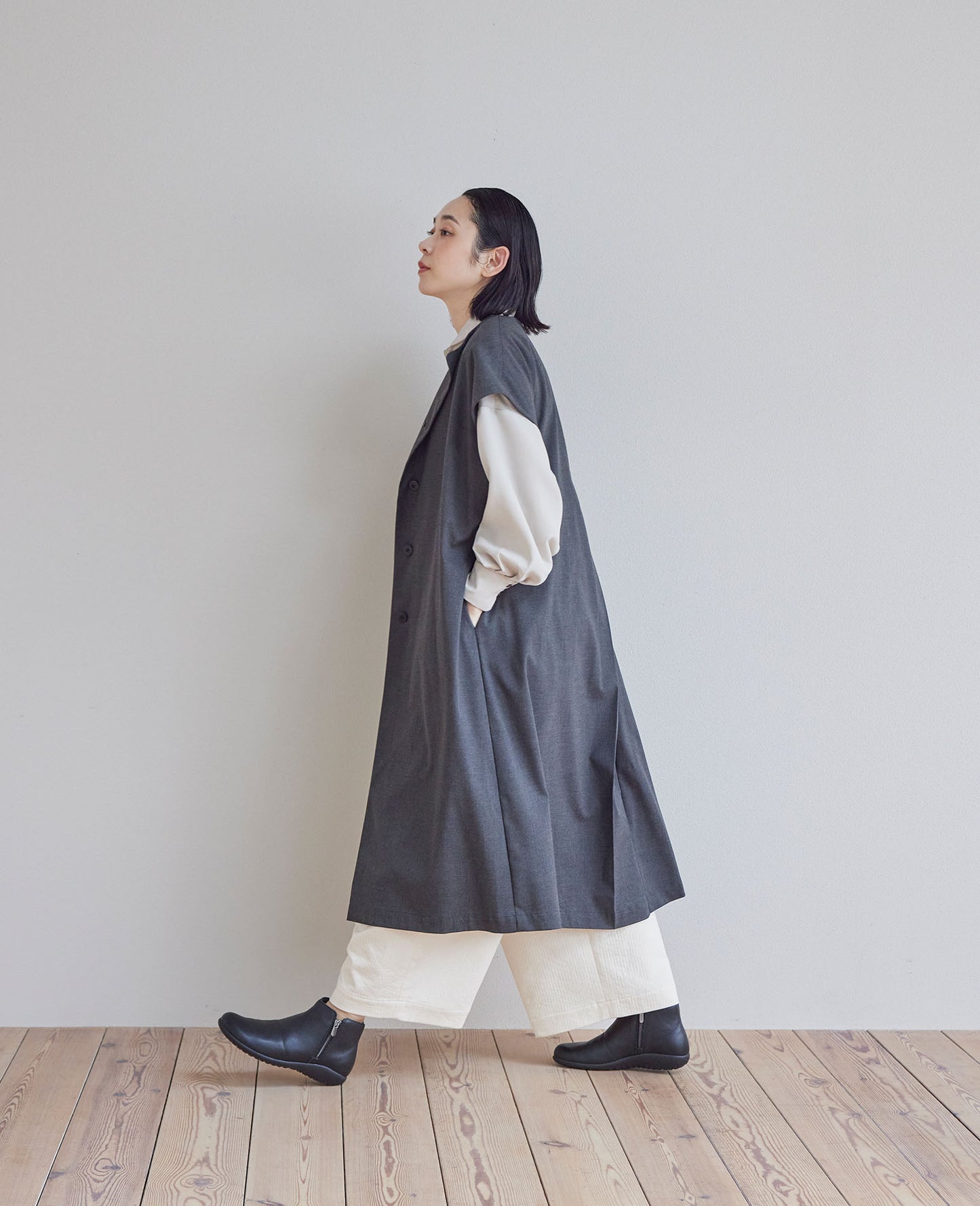 ノーカラーコクーンベスト / TRツイル