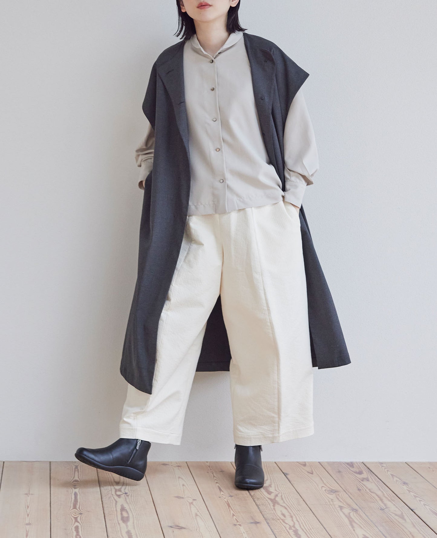 ノーカラーコクーンベスト / TRツイル