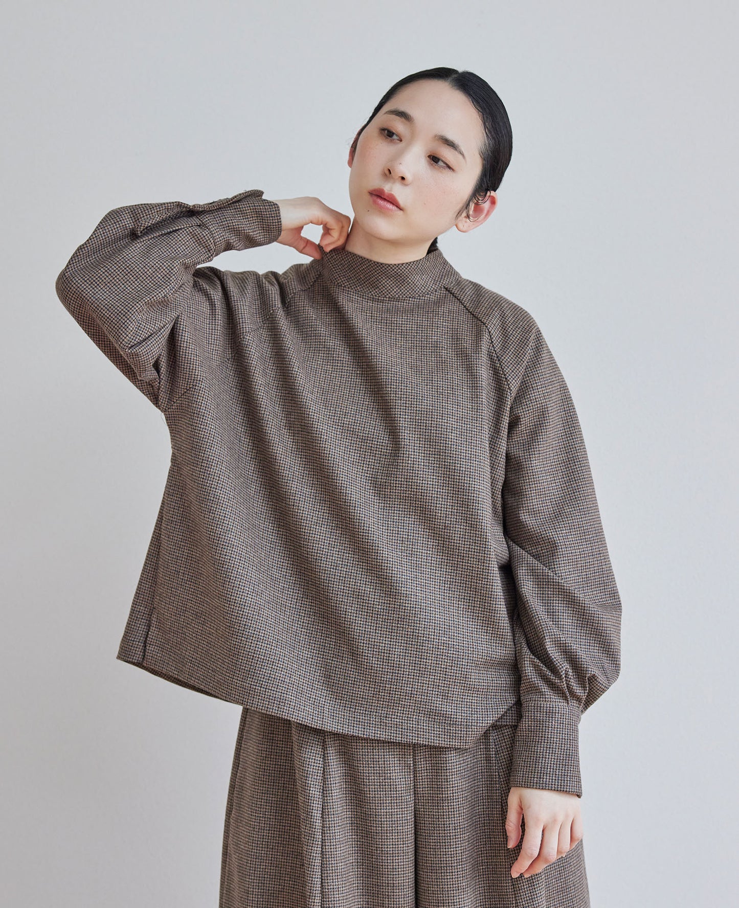 ラグランスリーブブラウス / ウール千鳥格子