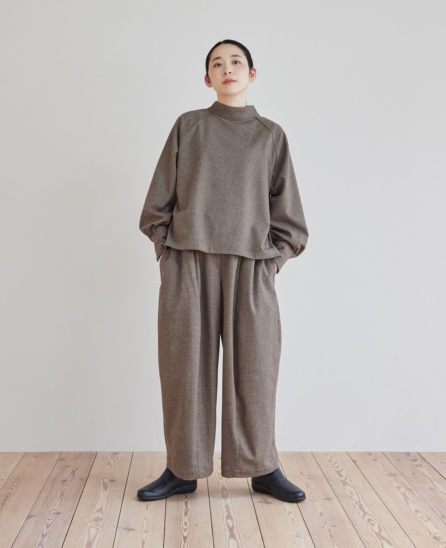 ラグランスリーブブラウス / ウール千鳥格子