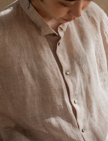 [On sale from 12:00 on Saturday, March 1st] Overshirt / Sheer linen houndstooth PK