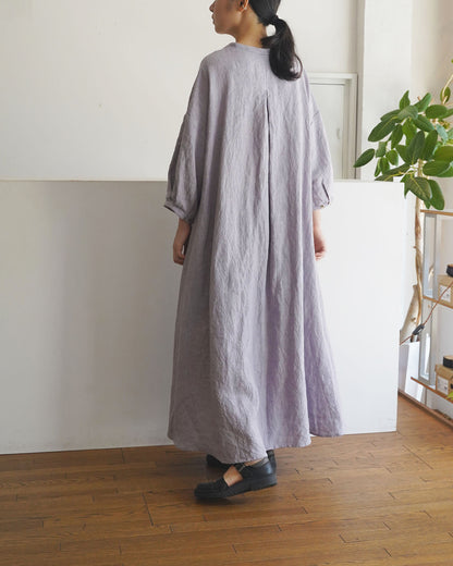 [On sale from 12:00 on Saturday, August 2nd] Tuck sleeve dress / Fanage linen