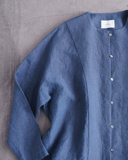ノーカラーヨークシャツ/ナチュラルワッシャーリネン