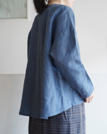 ノーカラーヨークシャツ/ナチュラルワッシャーリネン