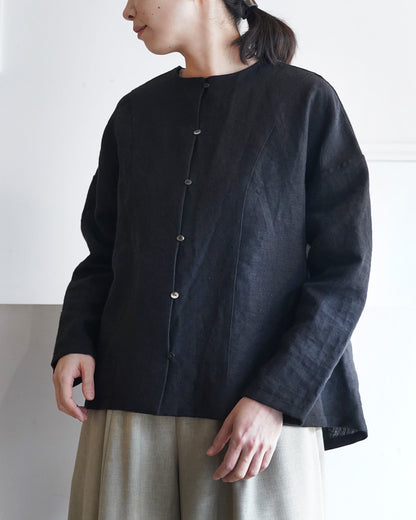 ノーカラーヨークシャツ/ナチュラルワッシャーリネン