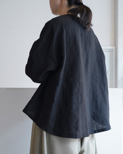 ノーカラーヨークシャツ/ナチュラルワッシャーリネン