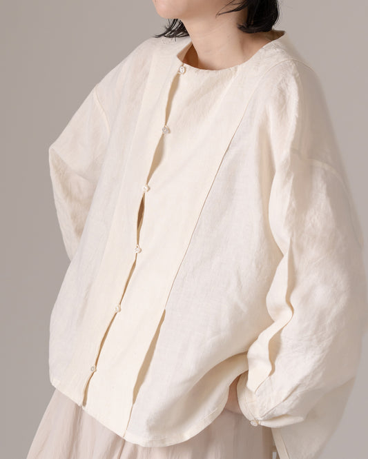 ノーカラーヨークシャツ/ナチュラルワッシャーリネン