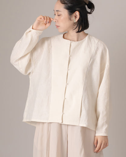 ノーカラーヨークシャツ/ナチュラルワッシャーリネン
