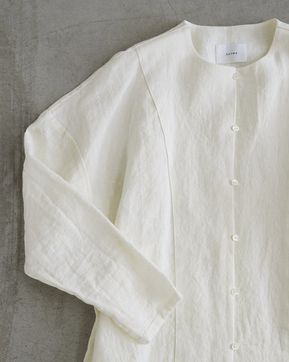 ノーカラーヨークシャツ/ナチュラルワッシャーリネン