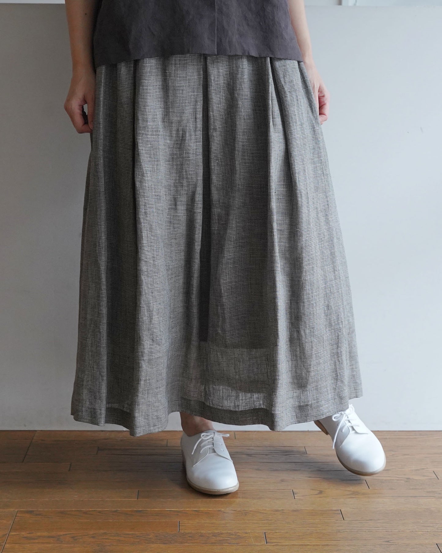 ボックスタックスカート / リネン千鳥格子