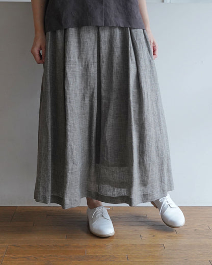 ボックスタックスカート / リネン千鳥格子