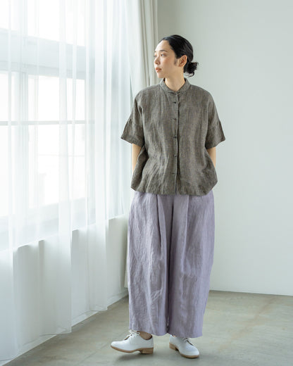 半袖ダッチカラーシャツ / リネン千鳥格子
