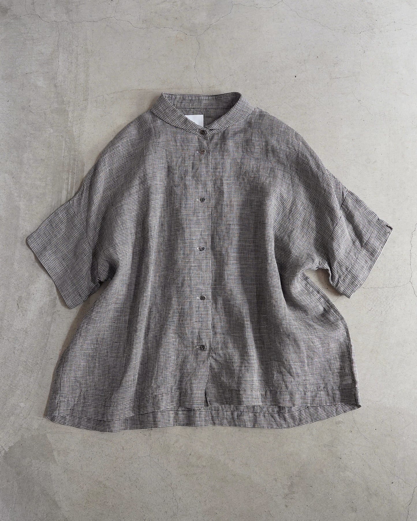 半袖ダッチカラーシャツ / リネン千鳥格子