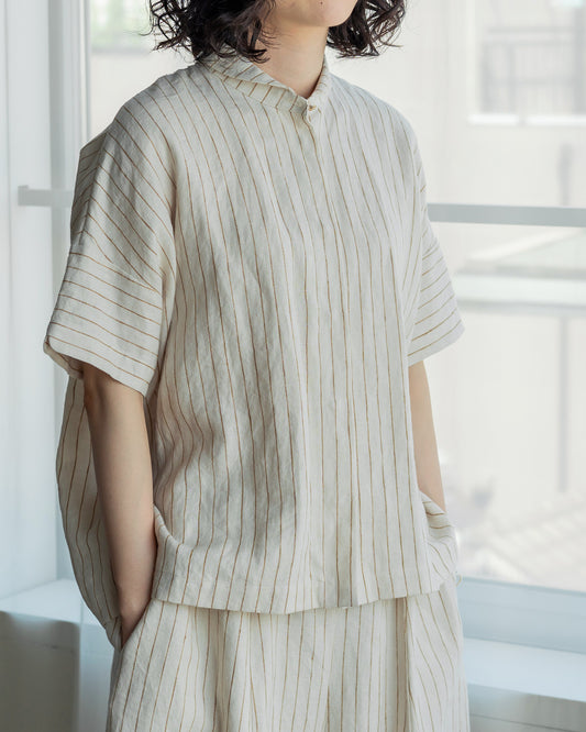 【4月11日(土)12時〜発売】半袖ダッチカラーシャツ / リネンストライプ