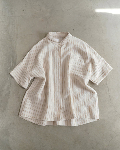Short-Sleeve Dutch Collar Shirt / Linen Stripe