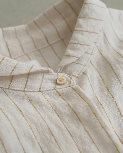 Short-Sleeve Dutch Collar Shirt / Linen Stripe
