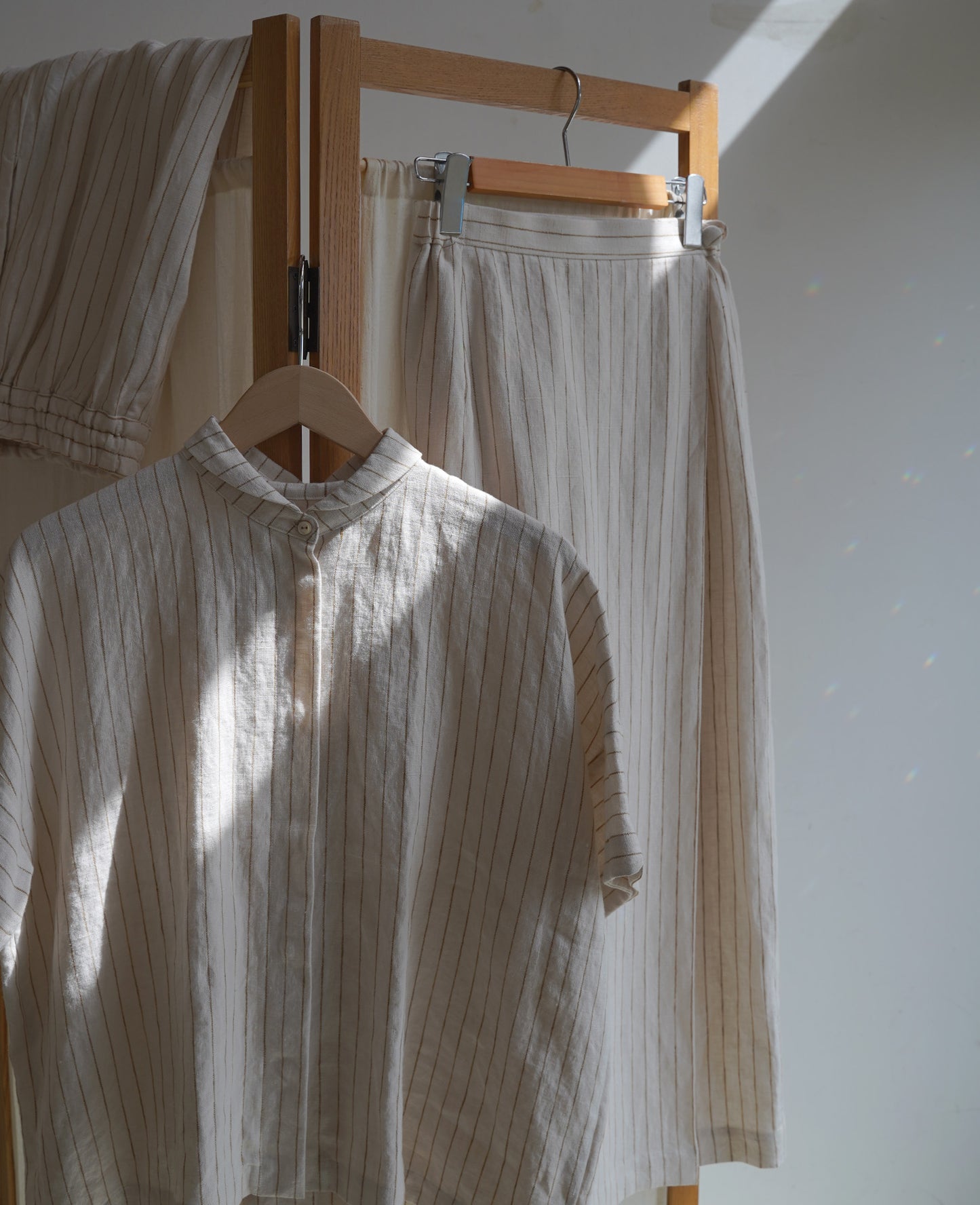 Short-Sleeve Dutch Collar Shirt / Linen Stripe