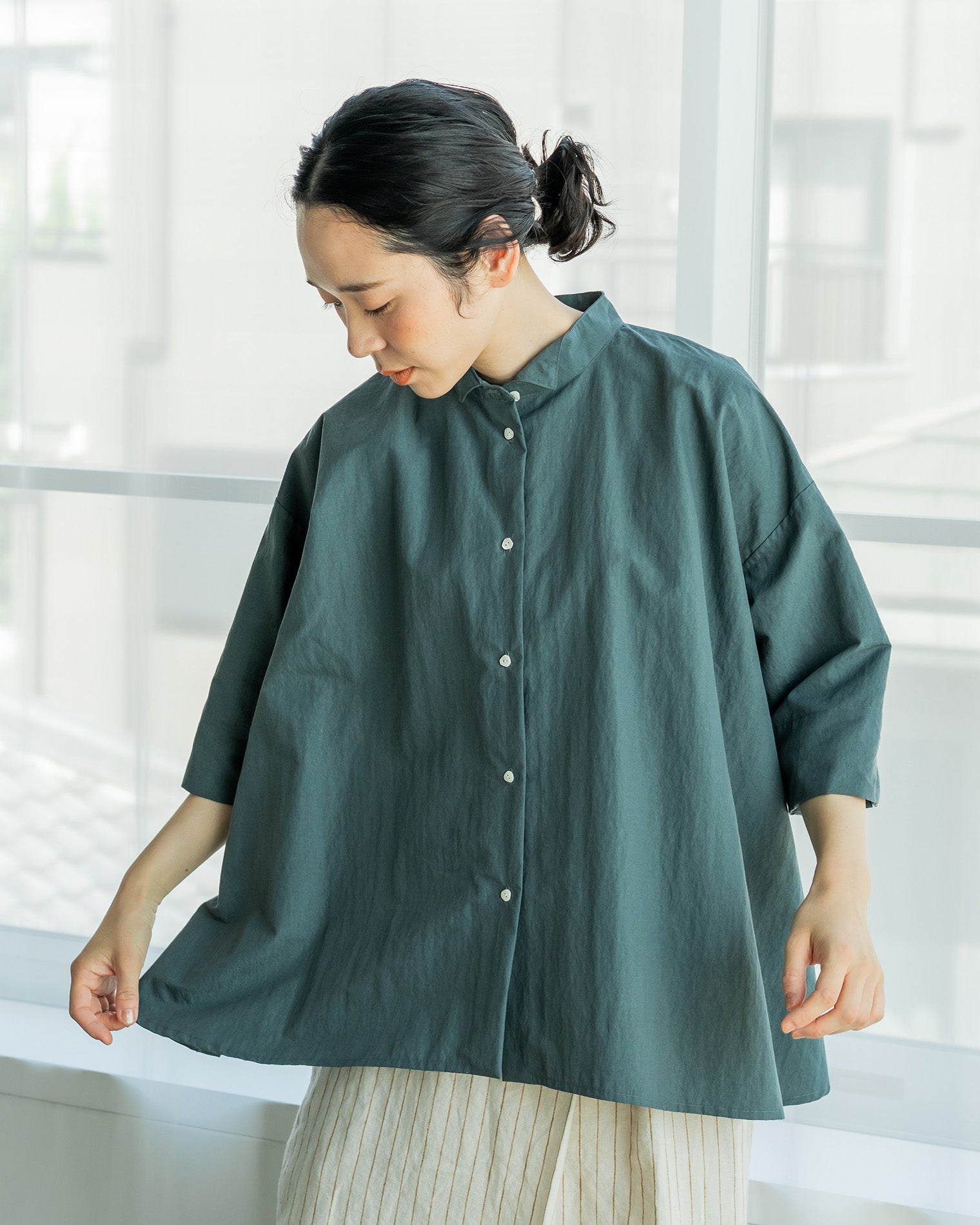 entwa 半袖オーバーシャツ 半袖オーバーシャツ/コットンナイロンタイプライター – entwa