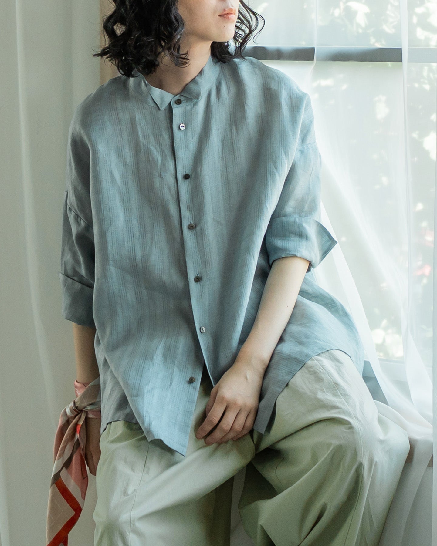 [Available from 12:00 PM on Saturday, March 14th] Three-quarter Sleeve Overshirt/Dobby Check