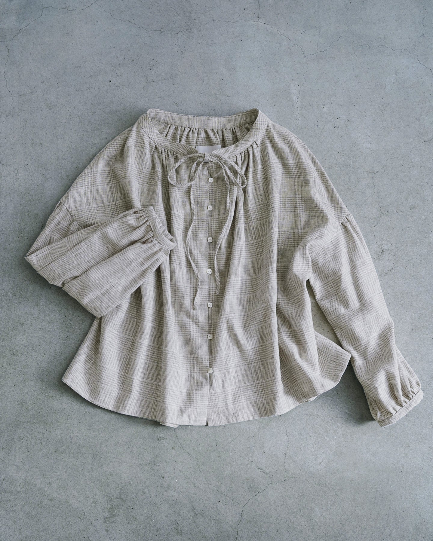 Boat Neck Gathered Blouse / Linen Glen Check