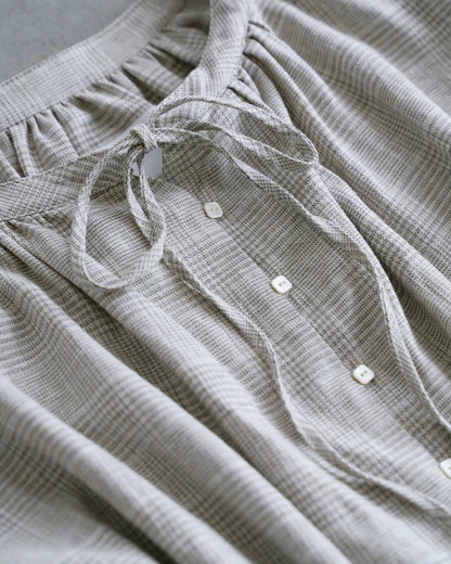 Boat Neck Gathered Blouse / Linen Glen Check
