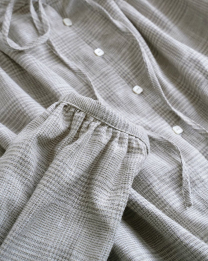 Boat Neck Gathered Blouse / Linen Glen Check