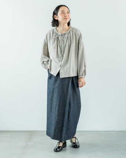 Boat Neck Gathered Blouse / Linen Glen Check