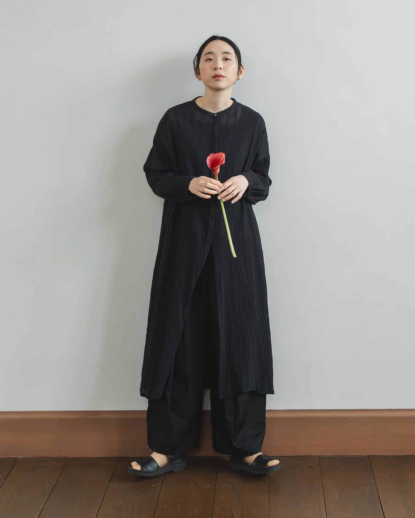 【6.6(土)12:00~発売予定】ロングスタンドカラーシャツ/シアーストライプ