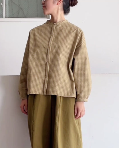 [2512] Stand Collar Shirt / Block Check